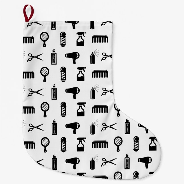 Salon & Barber Hairdresser Pattern CUSTOM COLOR Large Christmas Stocking (Front)