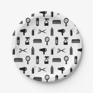 Salon & Barber Hairdresser Pattern CUSTOM COLOR Paper Plate