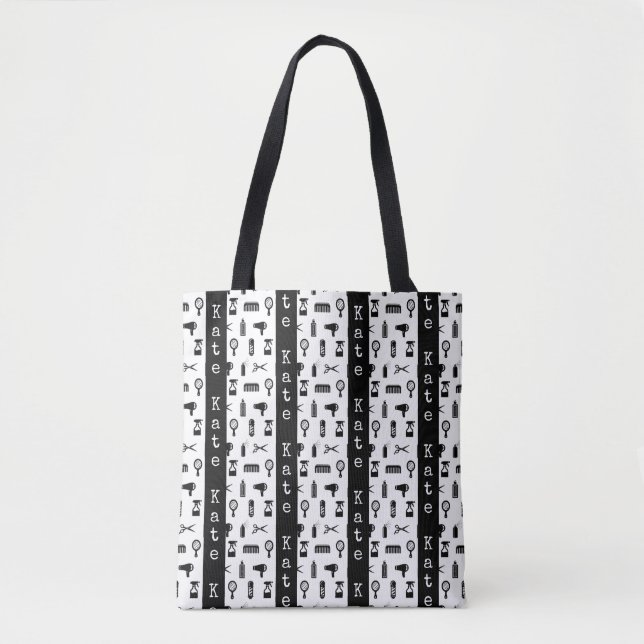 Salon & Barber Hairdresser Pattern CUSTOM NAME Tote Bag (Front)