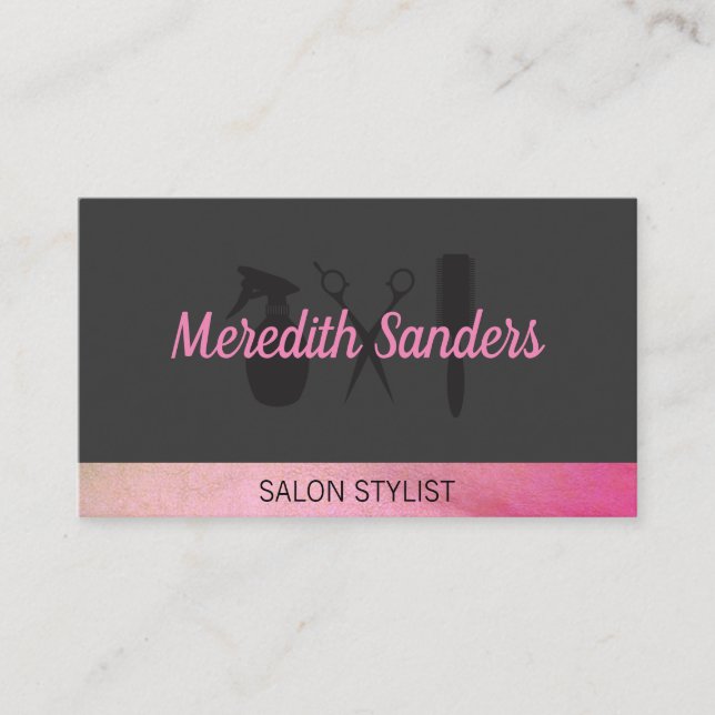 Salon Barber Tools Chic Pink Accent Business Card (Front)
