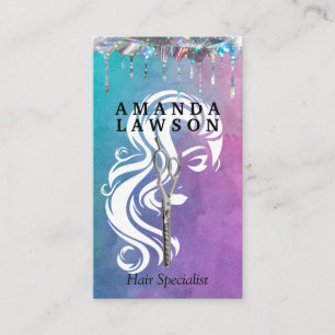 Salon Beauty Logo Watercolor Shimmer Drip Business Card