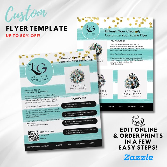 ⭐️SALON BEAUTY TEAL GOLD GIRL Simple LOGO Template Flyer (Creator Uploaded)