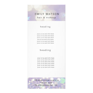salon bokeh pastel sparkle price list rack card