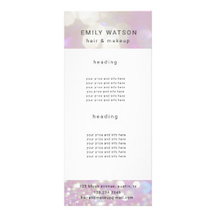 salon bokeh pastel sparkle price list rack card