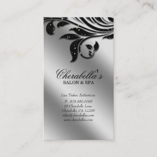 Salon Business Card Elegant Black Silver Sparkle