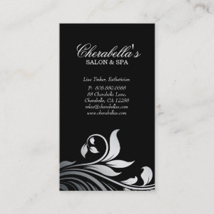 Salon Business Card Elegant Floral Silver Black
