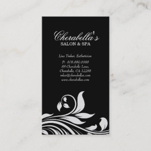 Salon Business Card Elegant Floral White Black