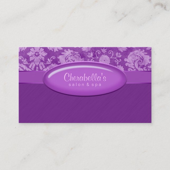 Salon Business Card Spa Purple Damask Oval (Front)