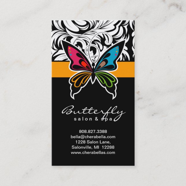 Salon Business Cards Spa Butterfly Colourful Gold (Front)