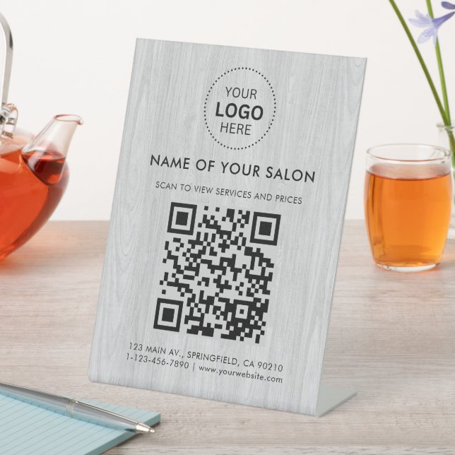 Salon Business QR Code and Logo Pedestal Sign (In SItu)