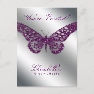 Salon Butterfly Postcard Invitation Purple Silver