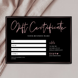 Salon Chic Rose Gold Black Trendy Gift Certificate