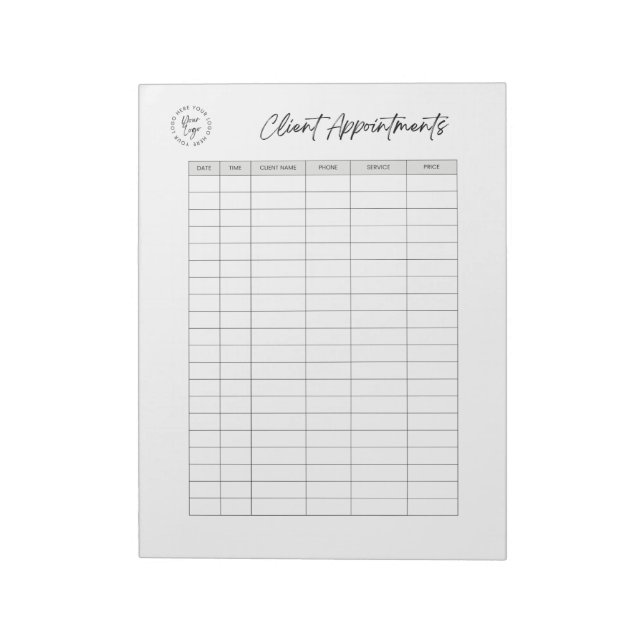 Salon Client Appointment Tracker List Minimalist Notepad (Rotated)