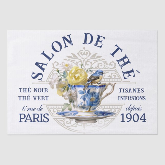 Salon de Thé Tearoom French Bird Teacup Decoupage Tissue Paper (Front)