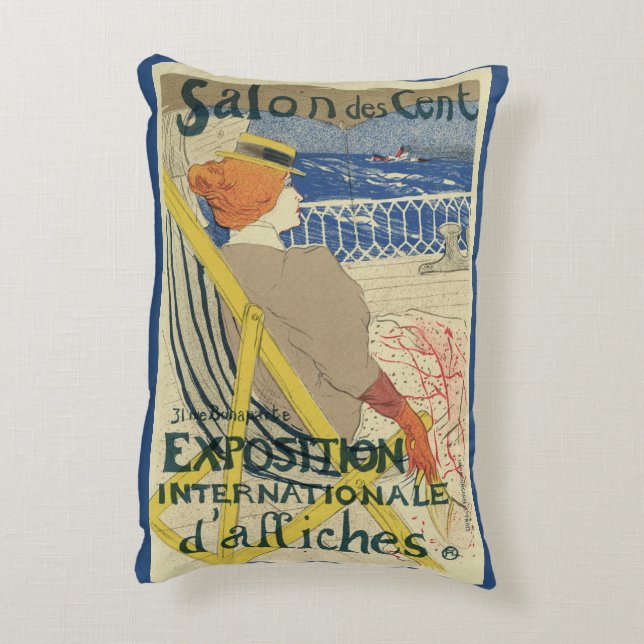 Salon des Cents by Toulouse Lautrec, Art Nouveau Decorative Cushion (Back(Vertical))