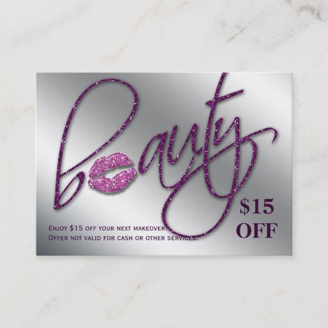 Salon Discount Card Beauty Lips Sparkle Purple (Front)
