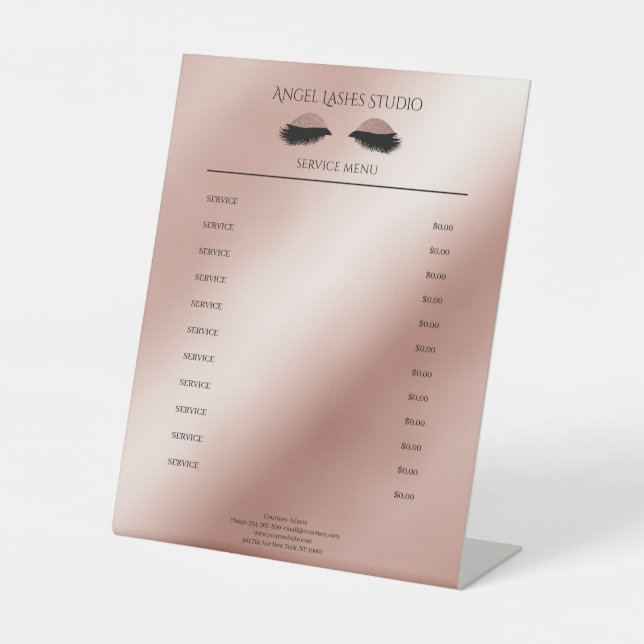 Salon Eye Lashes Extension  Rosegold Pedestal Sign (Front)