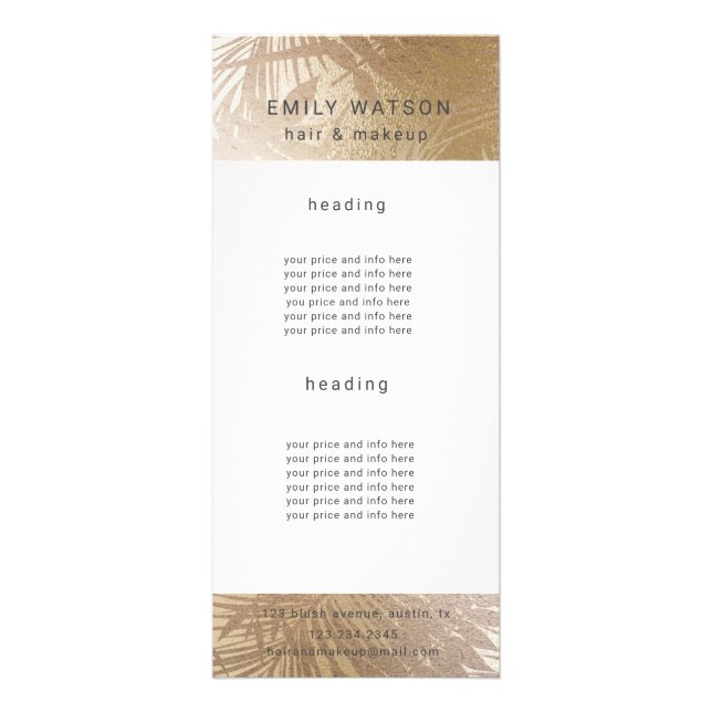 Salon Faux Foil Tropical Rack Cards (Front)