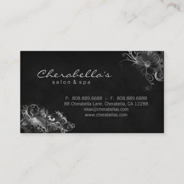 Salon Floral Appointment Business Card Silver Grey (Front)