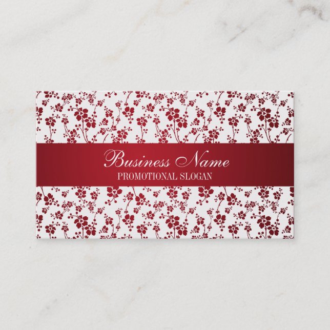Salon Floral Red Professional Business Card (Front)