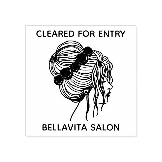Salon Floral Updo Covid Temperature Cleared Entry Rubber Stamp (Imprint)