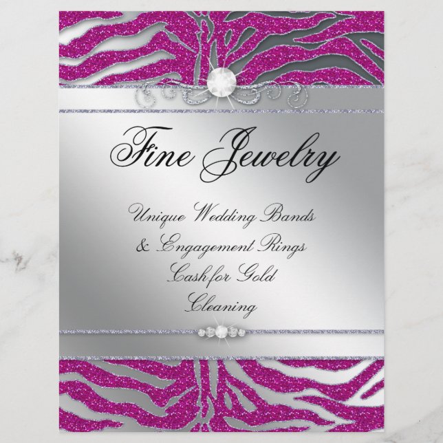 Salon Flyer Jewellery Hair Nail Zebra Glitter Pink (Front)