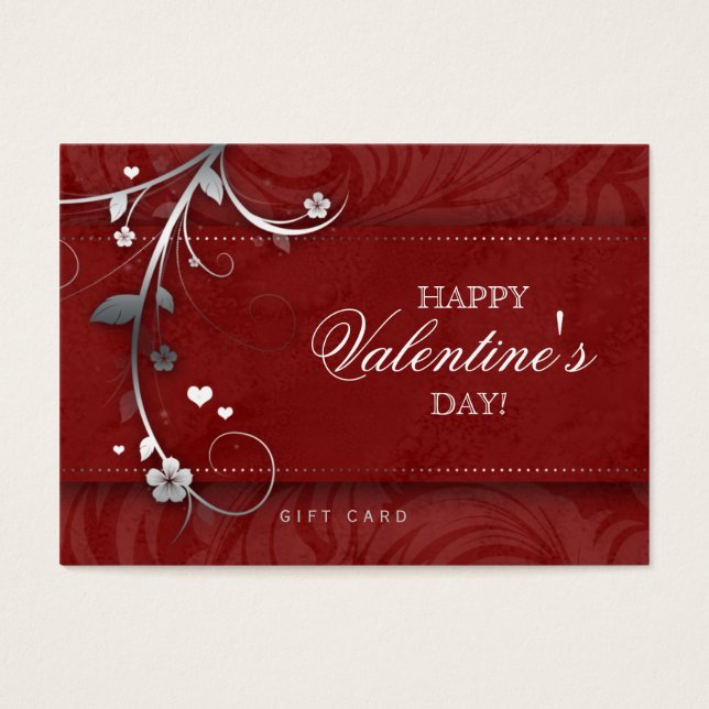 Salon Gift Card Spa Flower Floral Red Hearts Silve (Front)