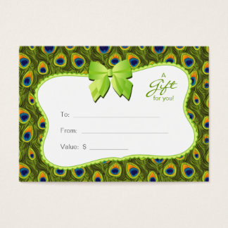Salon Gift Card Spa Valentine's Day Peacock Animal