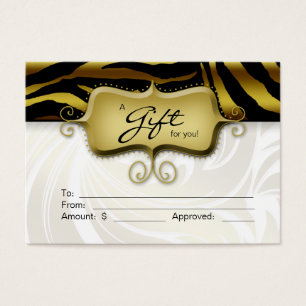 Salon Gift Card Spa Zebra Animal Gold Black 2