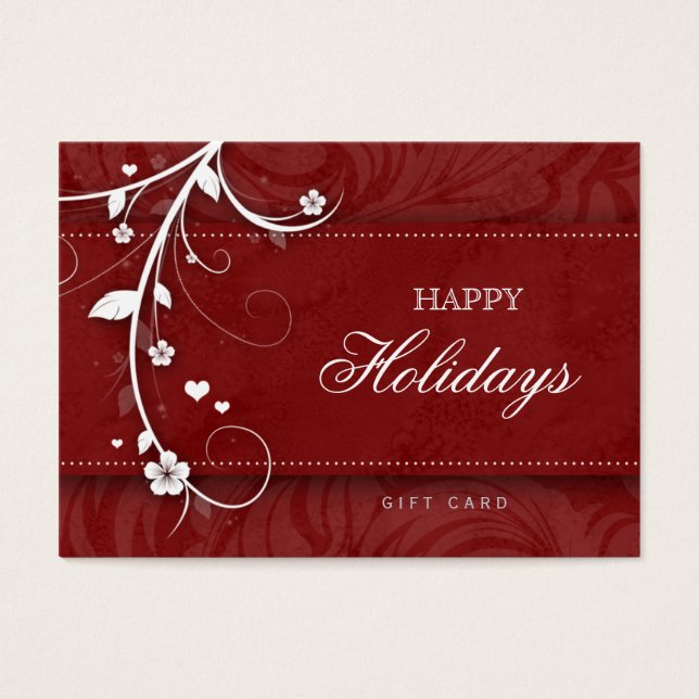 Salon Gift Card Xmas Flower Floral Red Hearts (Front)