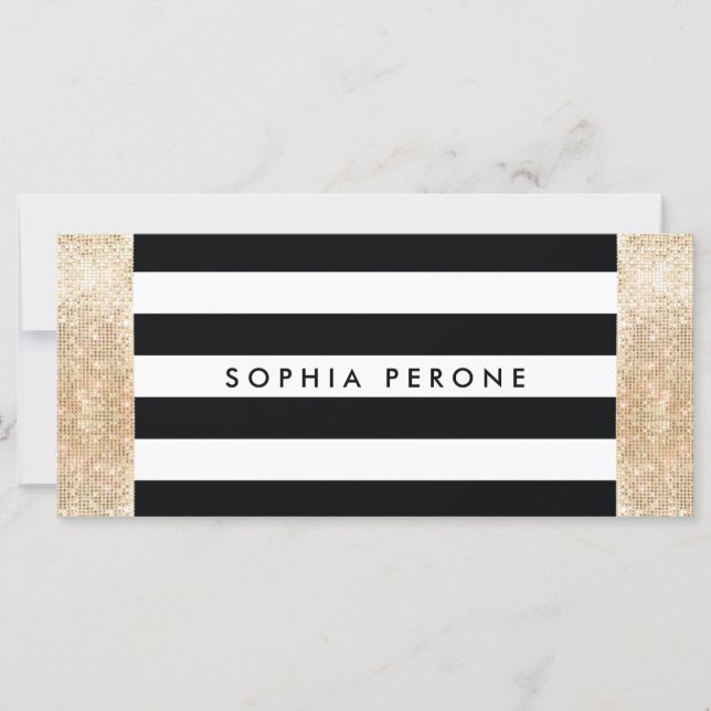 Salon Gift Certificate Black Stripes Gold Sequin (Front)