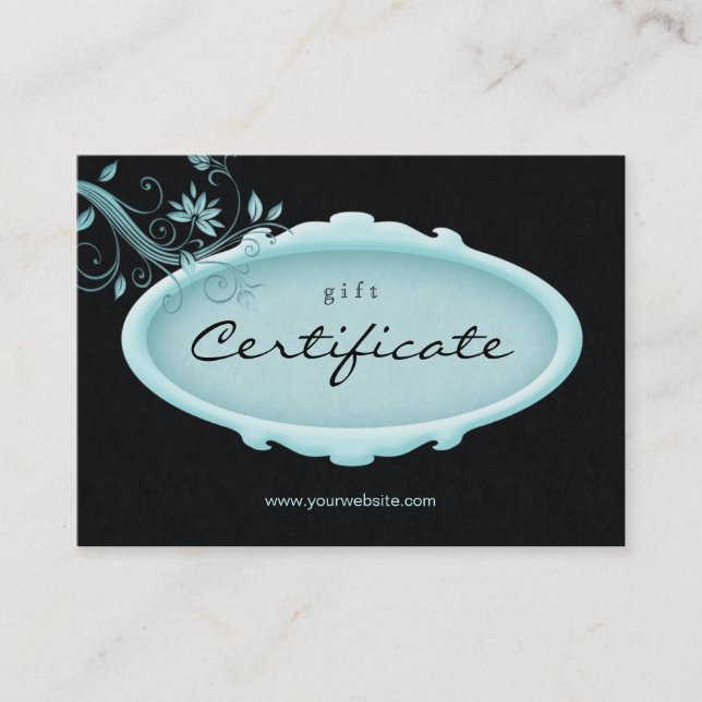 Salon Gift Certificate Spa Floral Blue Black (Front)
