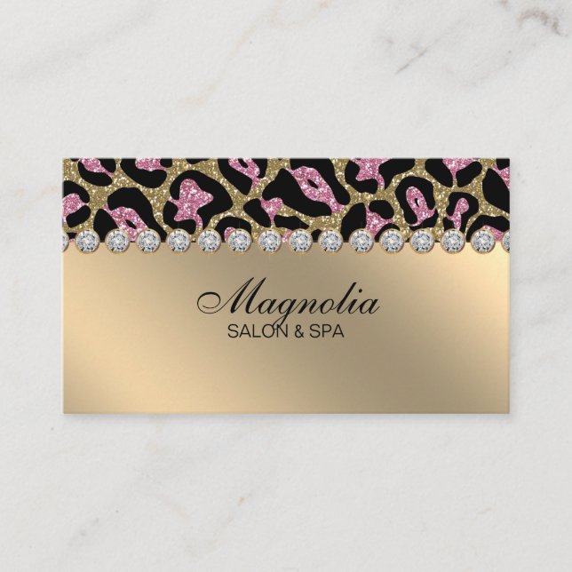 Salon Glitter Leopard Gold Pink Business Card (Front)