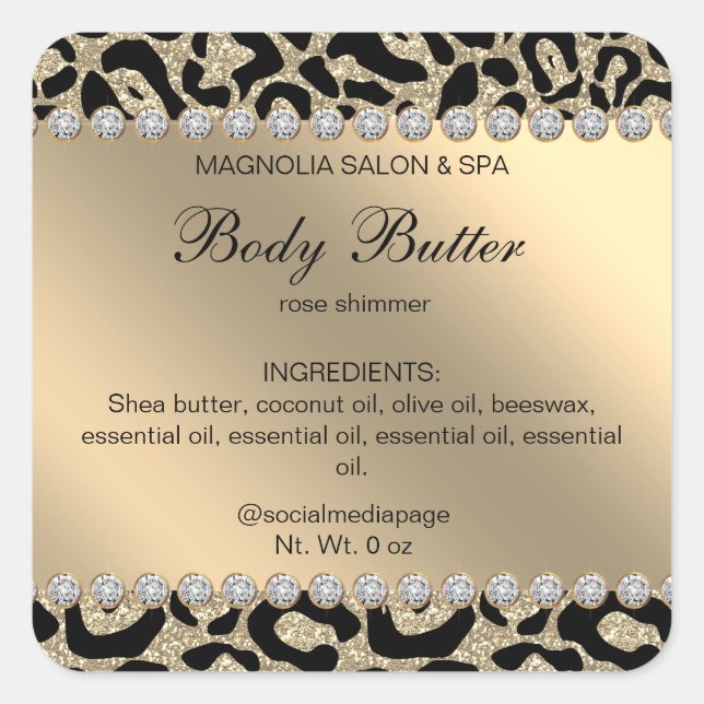Salon Glitter Leopard Gold Square Sticker (Front)