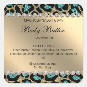 Salon Glitter Leopard Teal Square Sticker