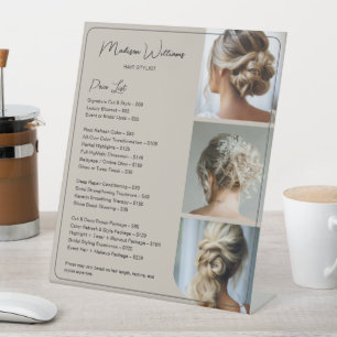 Salon Hair Stylist Beige Services Price List Pedestal Sign