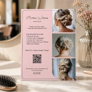 Salon Hair Stylist Services 3 Photos QR Pink Flyer
