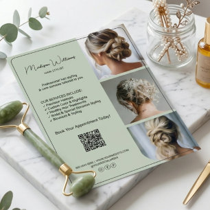 Salon Hair Stylist Services 3 Photos QR Sage Green Flyer