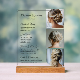 Salon Hair Stylist Services Price List Acrylic Sign