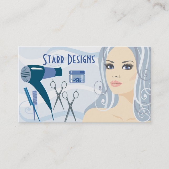 Salon Hairdresser Female & Tools Business Card (Front)