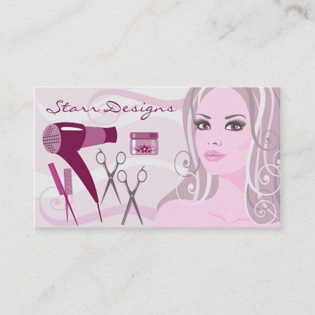 Salon Hairdresser Female & Tools Business Card (Front)