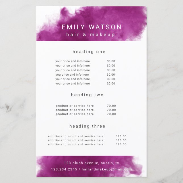 salon hot pink smoke effect price list (Front)