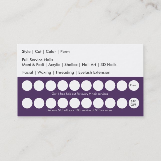 Salon Loyalty Business Card Punch Card (Back)