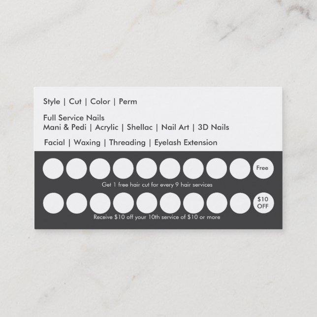 Salon Loyalty Business Card Punch Card (Back)