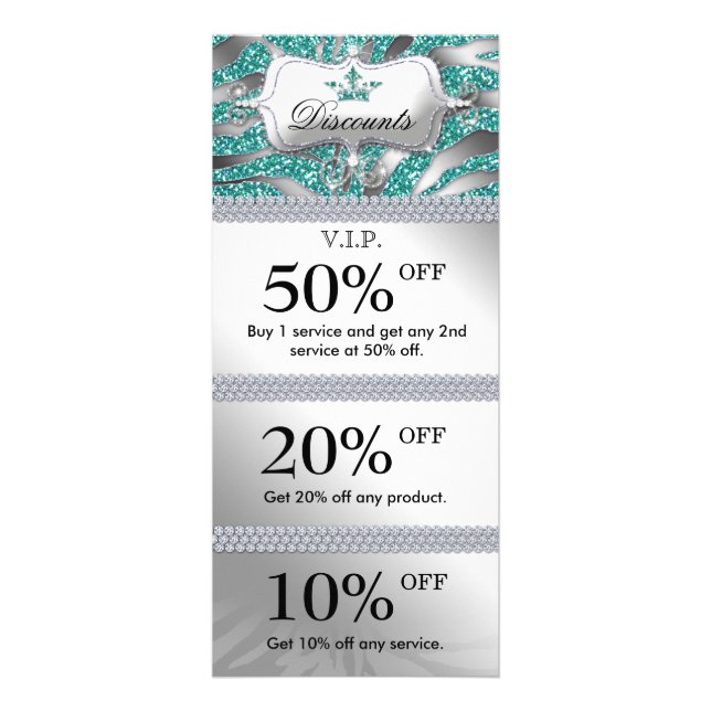 Salon Marketing Cards Jewellery Crown Sparkle Teal (Front)