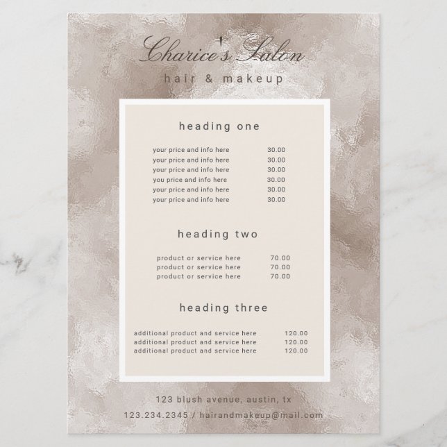 salon metallic pearl elegant price card (Front)