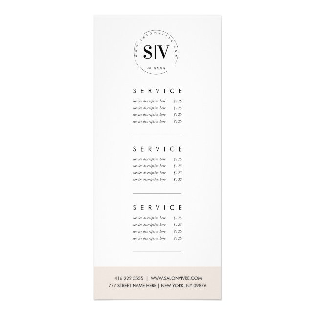 Salon Minimal Modern Service Price List  Rack Card (Back)