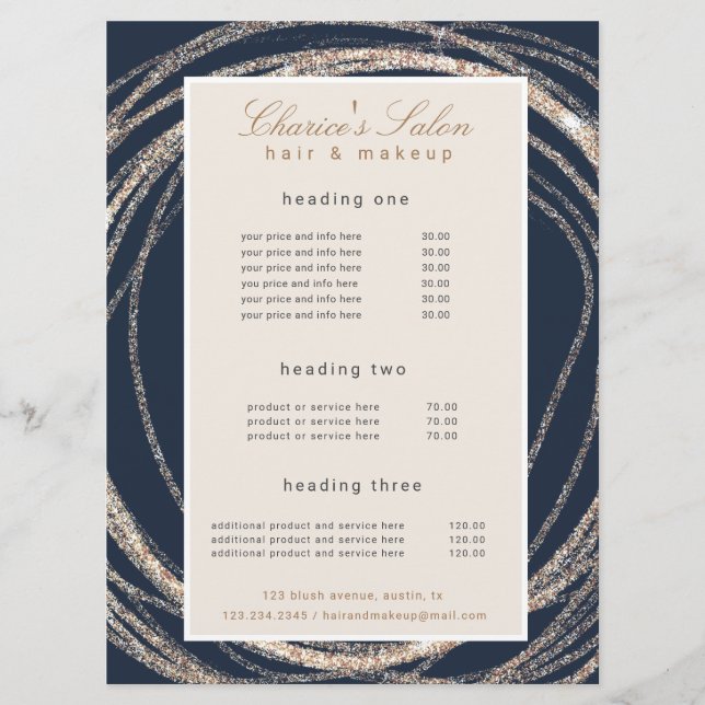 salon modern faux gold abstract elegant price card (Front)
