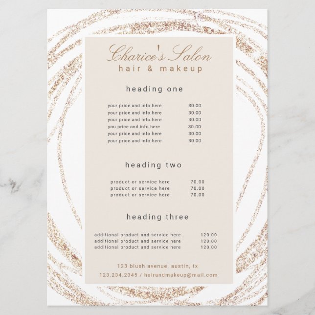 salon modern faux gold abstract elegant price card (Front)