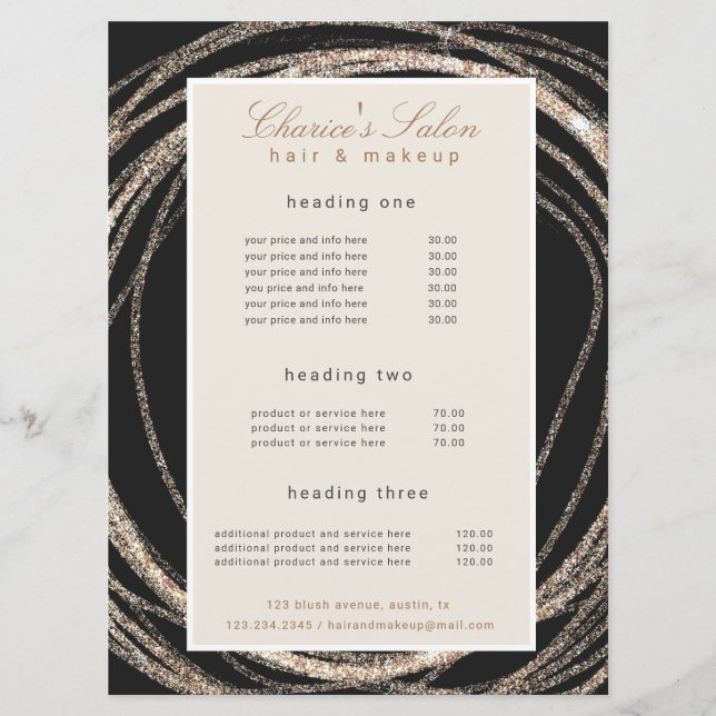 salon modern faux gold abstract elegant price card (Front)